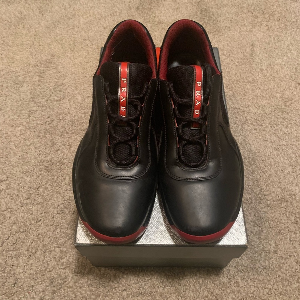 Prada patent leather & technical fabric sneakers